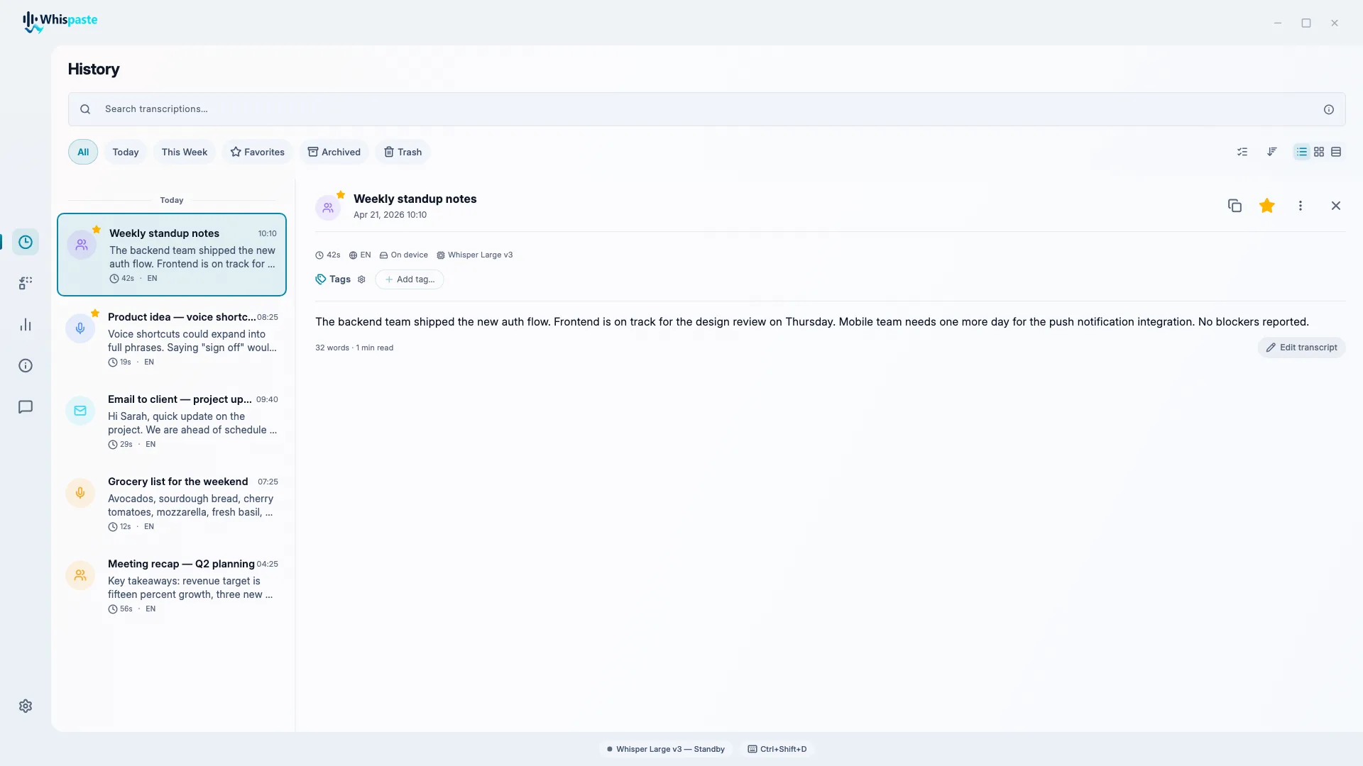 WhisPaste detail editor — light theme
